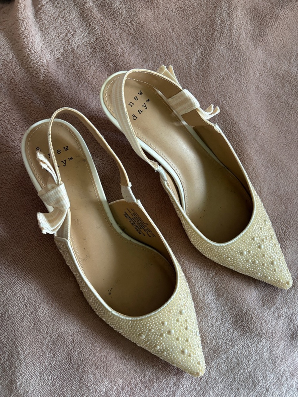 a new day Cream Pointed Toe Slingback Flats with Beaded Detail